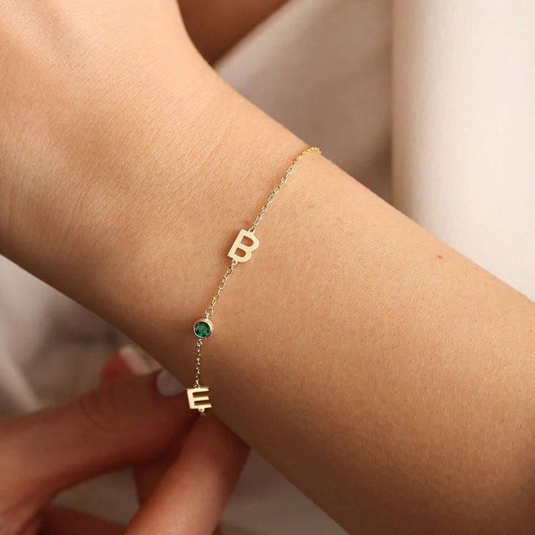 Custom Letter Birthstone Bracelet